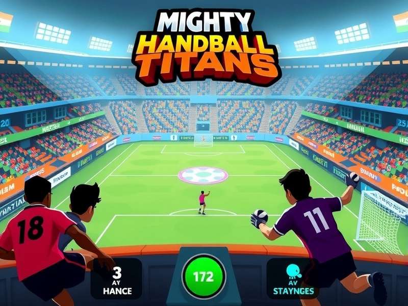 Mighty Handball Titans gameplay screenshot showing Indian stadium
